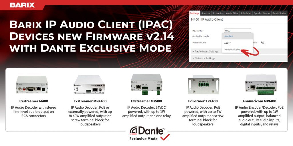 Barix IPAC Devices: New Firmware v2.14 with Dante Exclusive Mode - Barix